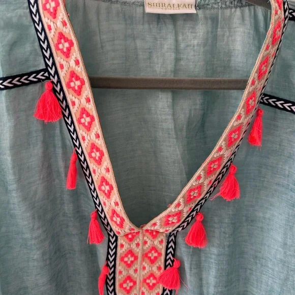 Chic Sheer Teal Kimono with Black Trim - Picture 4 of 6